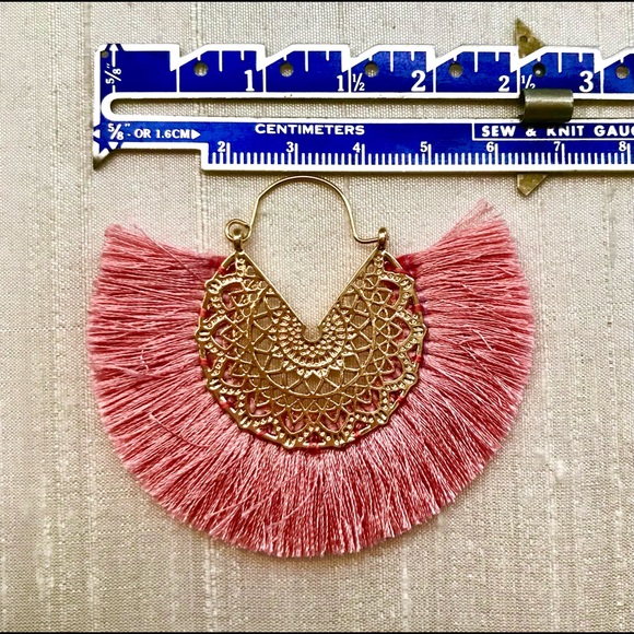 Filigree and Fringe Hoop Earrings - Pink - Picture 3 of 7